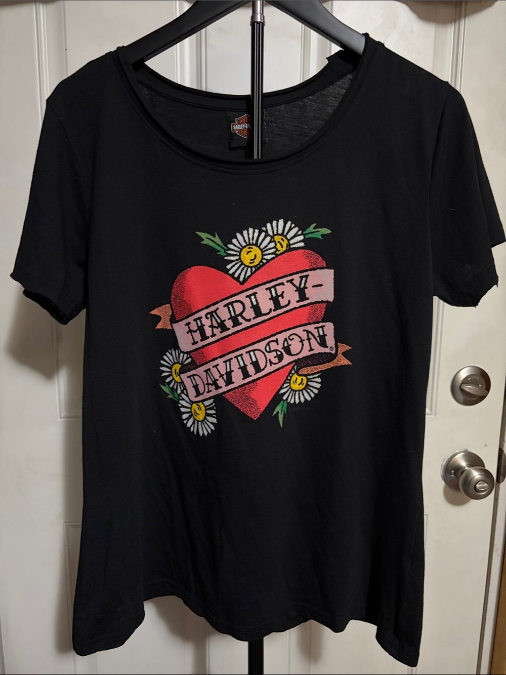 Harley Davidson Tattoo Heart Banner Graphic Black Short Sleeve Shirt
